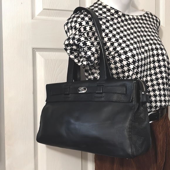 Tanna Tannar Black Soft Neutral Leather Satchel Shoulder Bag Purse - Picture 2 of 12